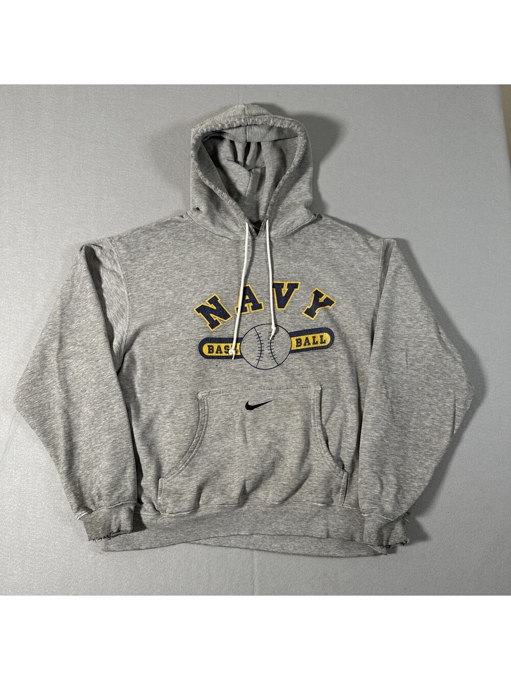 Vintage Nike US Navy Baseball Hoodie Men's XL Gray Center Swoosh Distressed